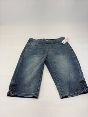 Tribal Blue Denim Bermuda Shorts with Size 4 Braided Hem